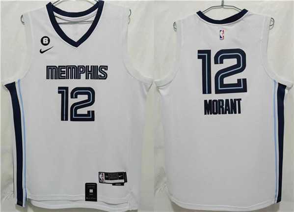 Men%27s Memphis Grizzlies #12 Ja Morant White With NO.6 Patch Stitched Jersey